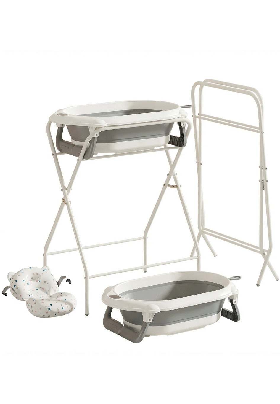 WALALLA Foldable, No-bending Baby Temperature Sensing Bathtub with Heightened Bracket and Bath Mat, 50kg Load-bearing